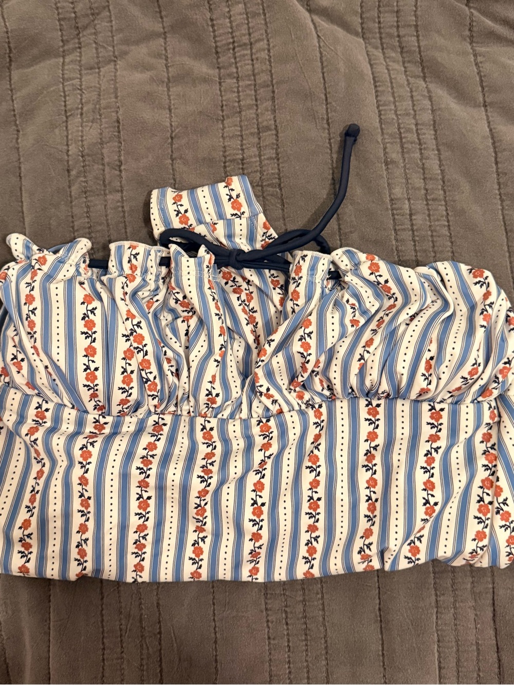 Lee Girls Blue, White & Orange Striped Floral Ruffle swimsuit